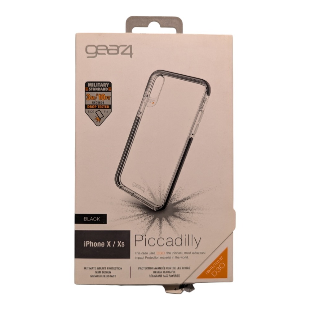 F5. Gear4 Piccadilly Case for Apple iPhone X/Xs - Black Bumper‎ / Clear